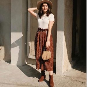 polka dot pleated midi skirt